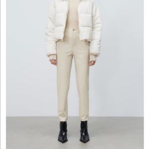 ZARA CREAM FAUX LEATHER MOM FIT PANTS NEVER WORN